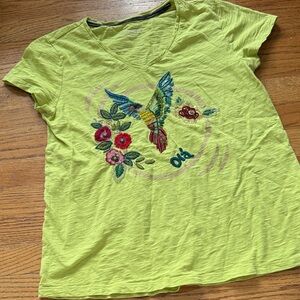 Soft Surroundings Lime Green Embroidered Tee